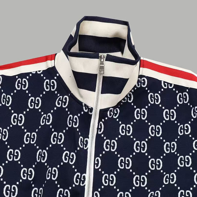 GUCCI ZIP-UP KNITTED JACKET IN NAVY BLUE