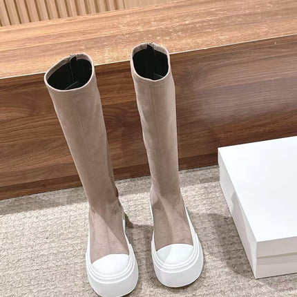 THE ROW HIGH BOOTS IN DARK BEIGE SUEDE