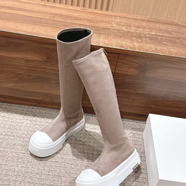THE ROW HIGH BOOTS IN DARK BEIGE SUEDE