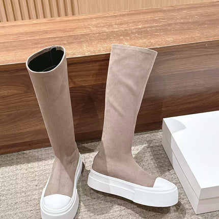 THE ROW HIGH BOOTS IN DARK BEIGE SUEDE