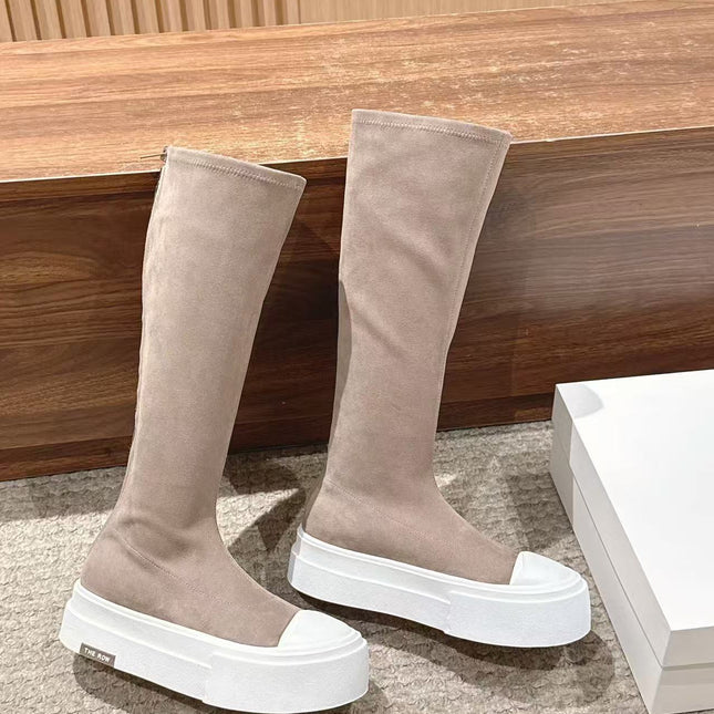 THE ROW HIGH BOOTS IN DARK BEIGE SUEDE