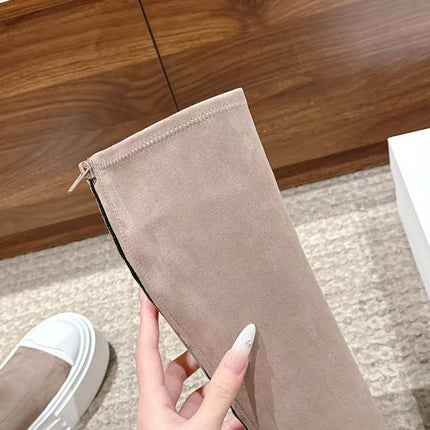 THE ROW HIGH BOOTS IN DARK BEIGE SUEDE