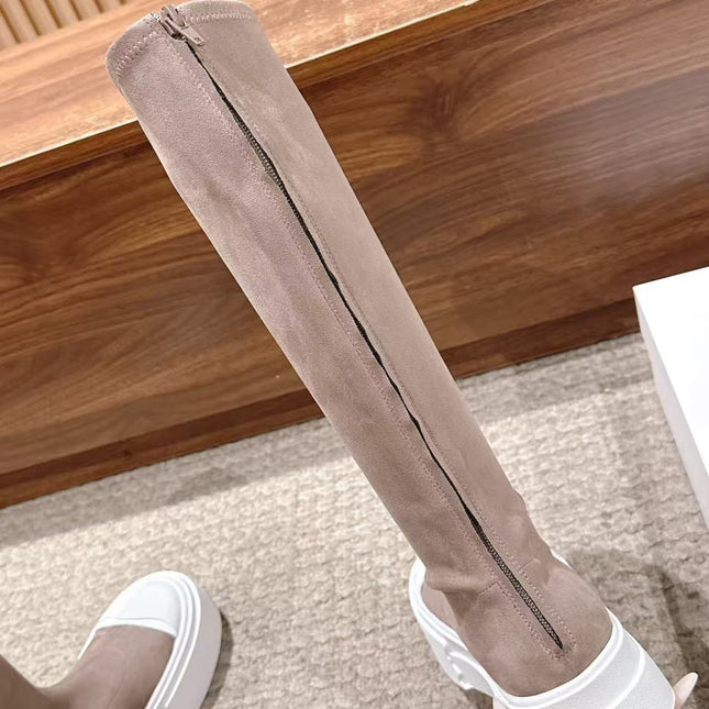 THE ROW HIGH BOOTS IN DARK BEIGE SUEDE