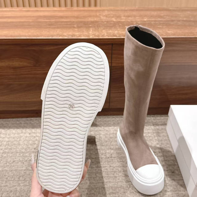 THE ROW HIGH BOOTS IN DARK BEIGE SUEDE