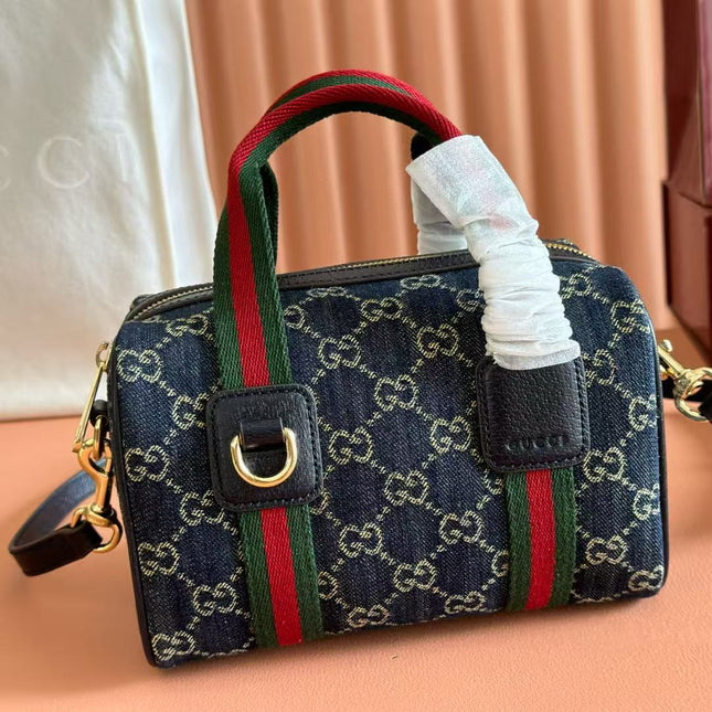 GG TOP HANDLE BAG 20 IN DARK BLUE DENIM MIX CALFSKIN