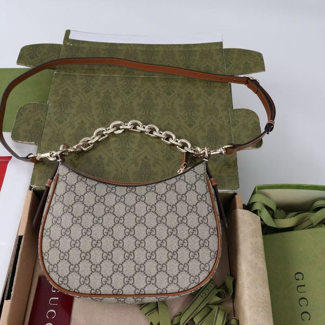 GG SHOULDER BAG 25 IN DARK BEIGE MONOGRAM CANVAS MIX CALFSKIN