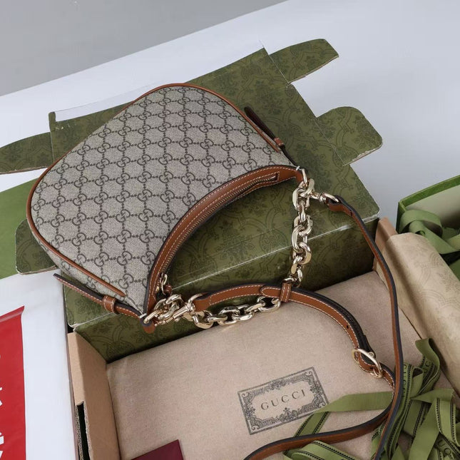 GG SHOULDER BAG 25 IN DARK BEIGE MONOGRAM CANVAS MIX CALFSKIN