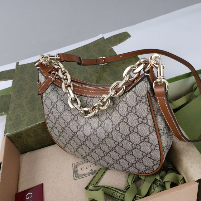GG SHOULDER BAG 25 IN DARK BEIGE MONOGRAM CANVAS MIX CALFSKIN