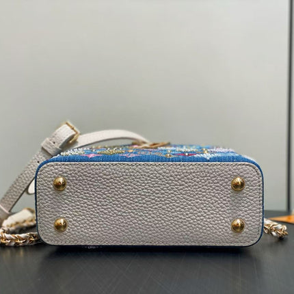 LV CAPUCINES BAG 21 PINIC IN COLORFUL DENIM GOLD HARDWARE