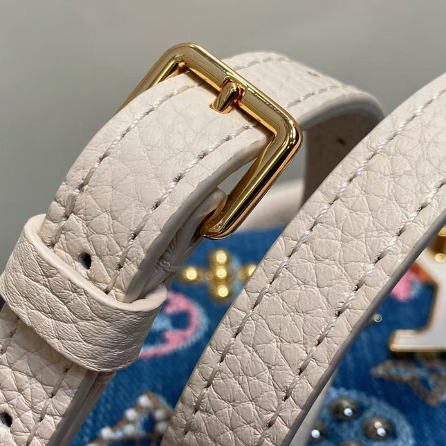 LV CAPUCINES BAG 21 PINIC IN COLORFUL DENIM GOLD HARDWARE