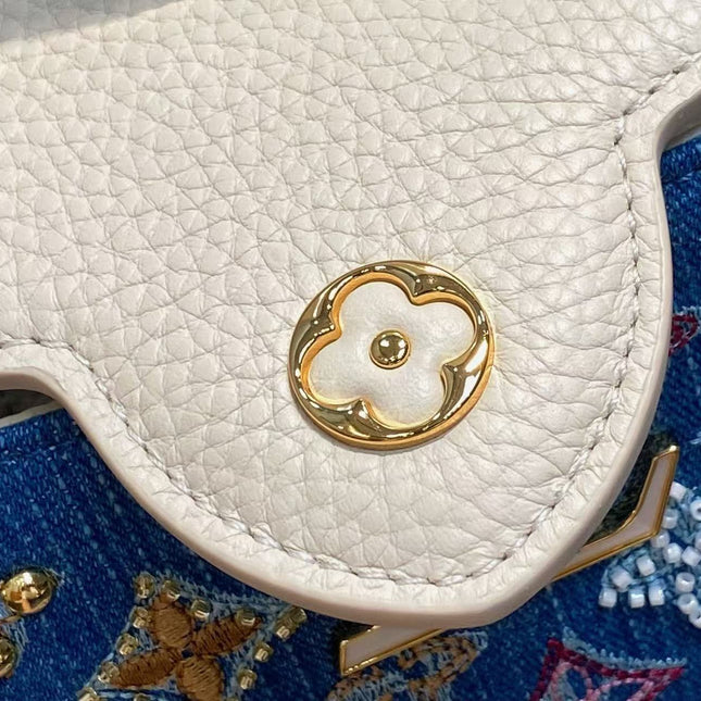 LV CAPUCINES BAG 21 PINIC IN COLORFUL DENIM GOLD HARDWARE