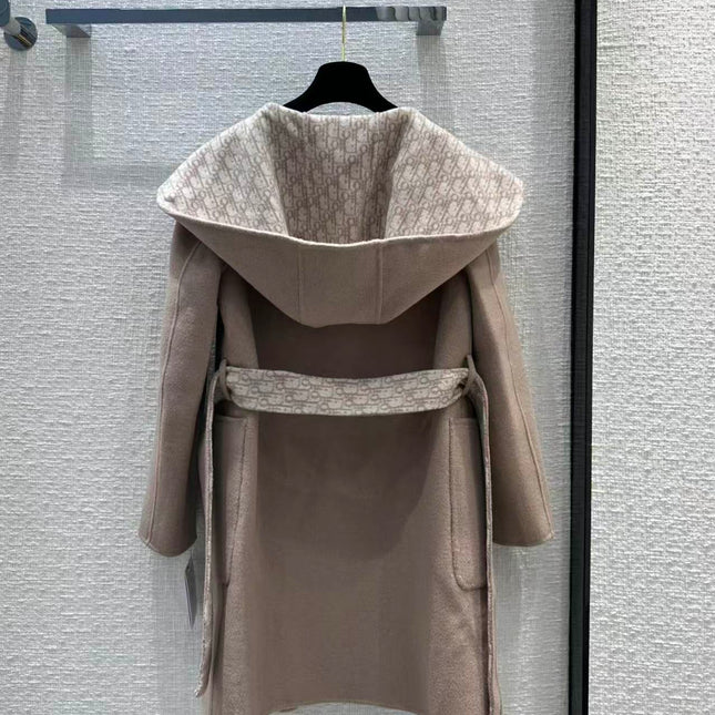 DIOR HOODED COAT IN DARK BEIGE WOOL