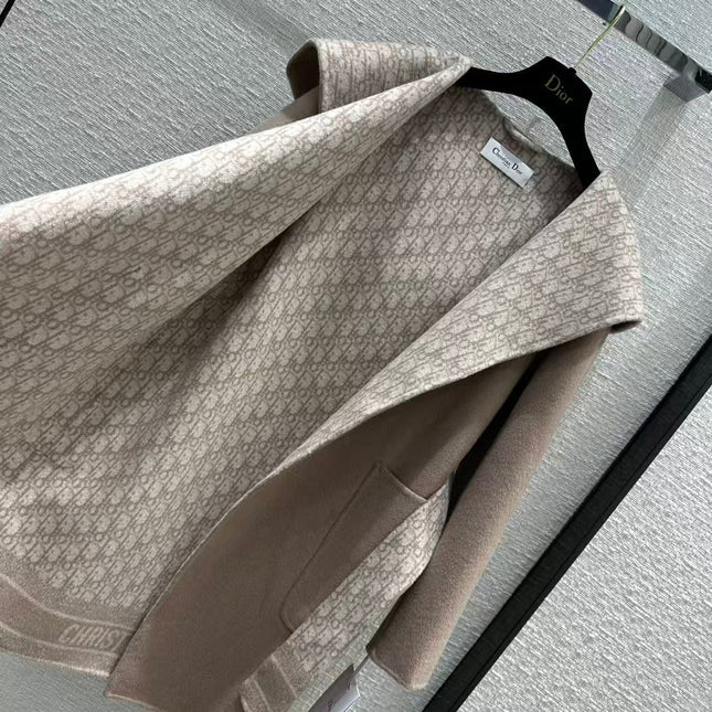 DIOR HOODED COAT IN DARK BEIGE WOOL