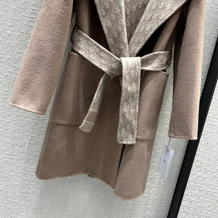 DIOR HOODED COAT IN DARK BEIGE WOOL
