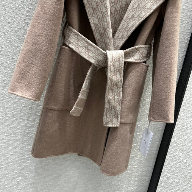 DIOR HOODED COAT IN DARK BEIGE WOOL
