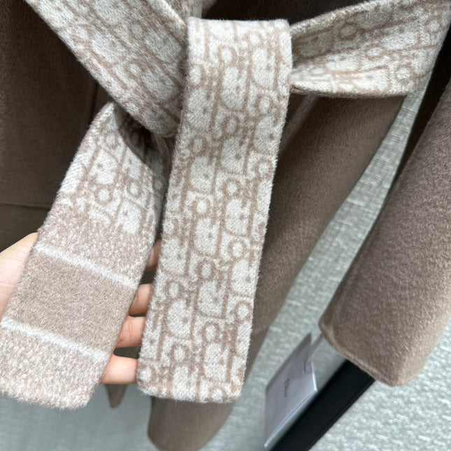 DIOR HOODED COAT IN DARK BEIGE WOOL