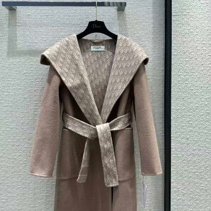 DIOR HOODED COAT IN DARK BEIGE WOOL