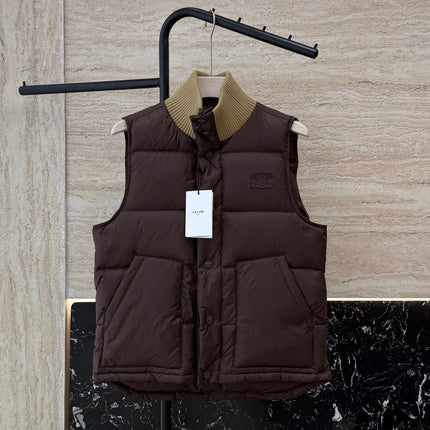 CELINE SLEEVELESS PUFFER JACKET IN BROWN