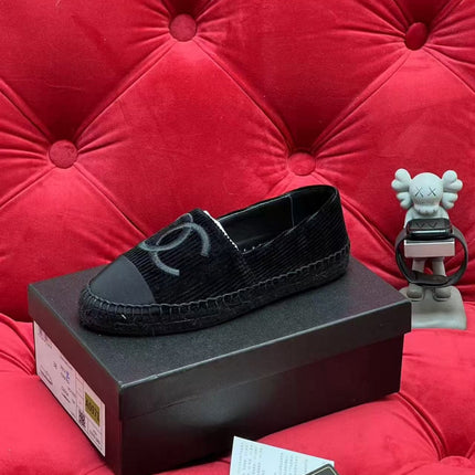 CC PLATFORM IN BLACK VELVET MIX CALFSKIN EMBROIDERED LOGO