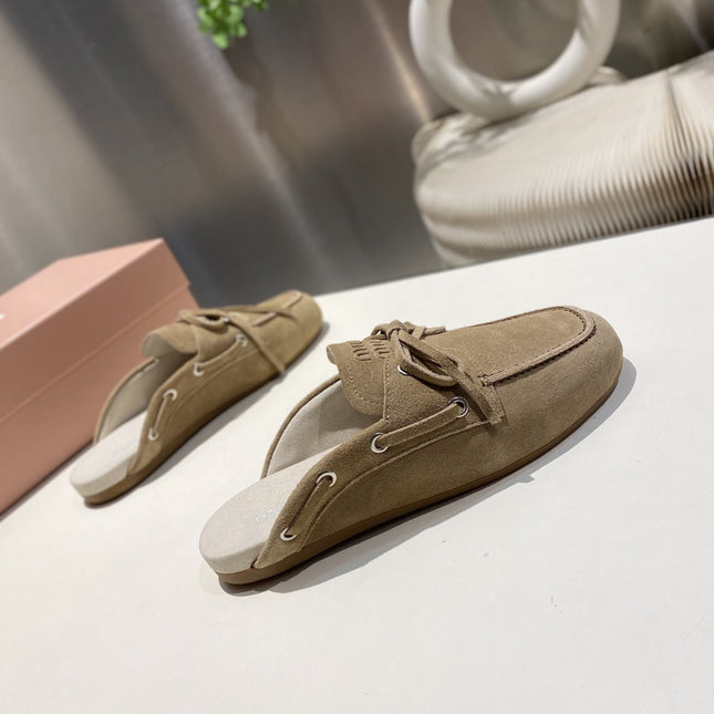 MIU FADED MULE IN LIGHT BROWN ECRU SUEDE