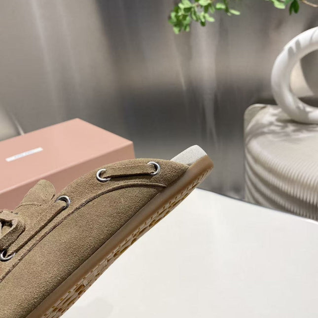 MIU FADED MULE IN LIGHT BROWN ECRU SUEDE