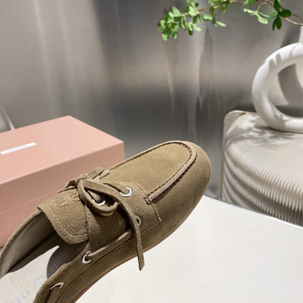 MIU FADED MULE IN LIGHT BROWN ECRU SUEDE