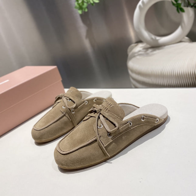 MIU FADED MULE IN LIGHT BROWN ECRU SUEDE