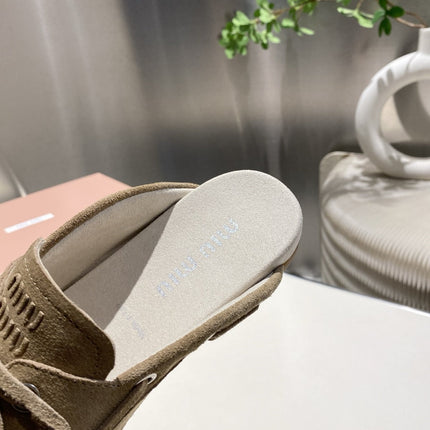 MIU FADED MULE IN LIGHT BROWN ECRU SUEDE