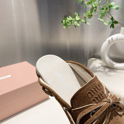 MIU FADED MULE IN BROWN ECRU SUEDE