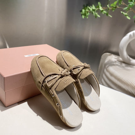 MIU FADED MULE IN LIGHT BROWN ECRU SUEDE