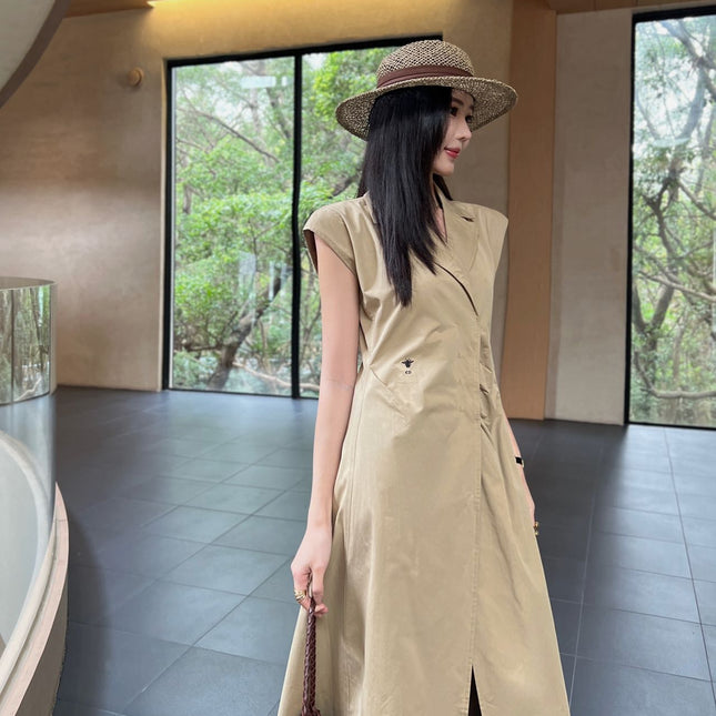 CD Mid-Length Dress Olive Cotton Gabardine