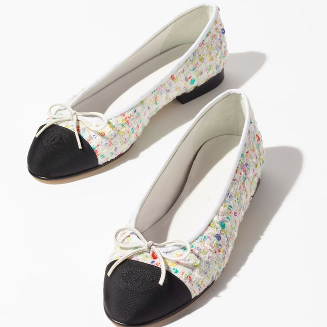 BALLET FLATS ECRU MULTICOLOR BLACK TWEED