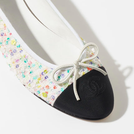 BALLET FLATS ECRU MULTICOLOR BLACK TWEED