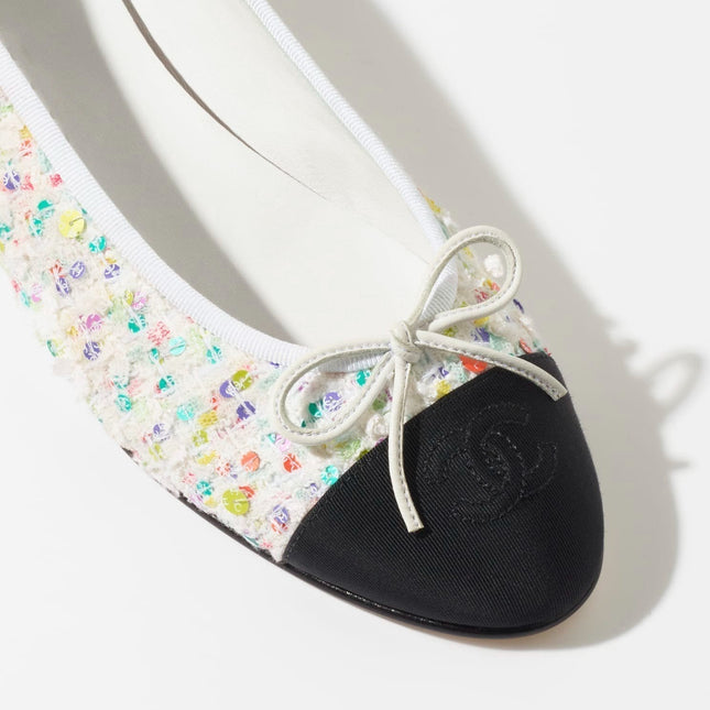 BALLET FLATS ECRU MULTICOLOR BLACK TWEED