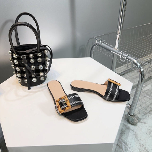 GG BAMBOO BUCKLE FLAT SANDALS BLACK