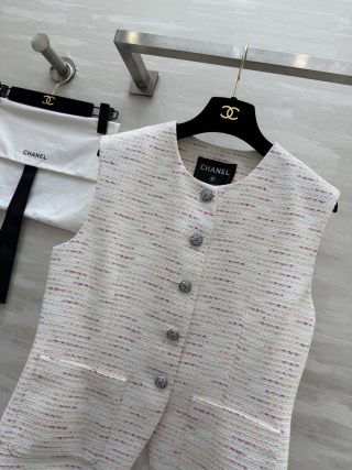 CC 25 Braided Vest And Pleated Skirt Multicolor Imported Fabric