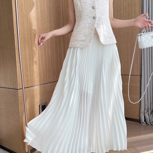 CC 25 Braided Vest And Pleated Skirt Multicolor Imported Fabric