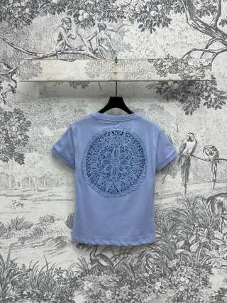 Loewe 25 Hollow Lace Short Sleeves t-shir Cotton