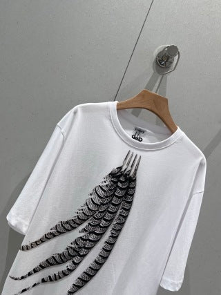 Loewe 25 Feather Printed Round Neck Short Sleeve T-shirt Cotton