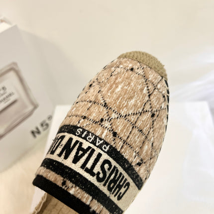 GRANVILLE ESPADRILLE CAMEL BEIGE OBLIQUE EMBROIDERED COTTON MULE