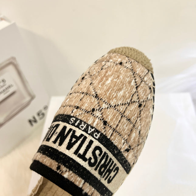 GRANVILLE ESPADRILLE CAMEL BEIGE OBLIQUE EMBROIDERED COTTON MULE