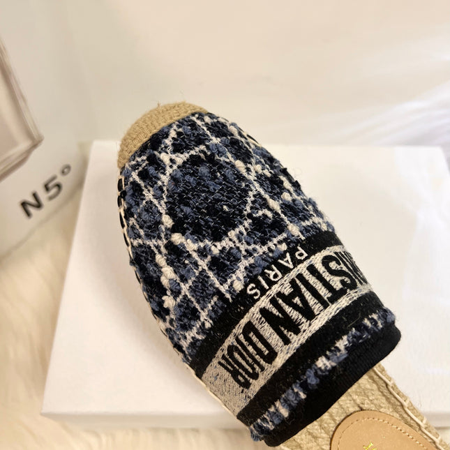 GRANVILLE ESPADRILLE NAVY BLUIE OBLIQUE EMBROIDERED COTTON MULE