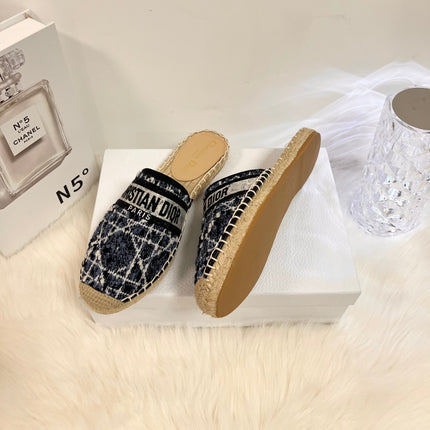 GRANVILLE ESPADRILLE NAVY BLUIE OBLIQUE EMBROIDERED COTTON MULE