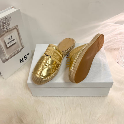 GRANVILLE ESPADRILLE MULE GOLD QUILTED CANNAGE CALFSKIN