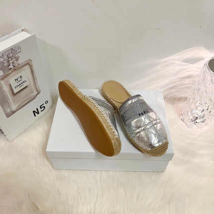 GRANVILLE ESPADRILLE MULE SILVER QUILTED CANNAGE CALFSKIN