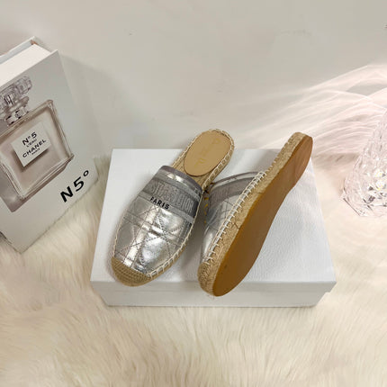 GRANVILLE ESPADRILLE MULE SILVER QUILTED CANNAGE CALFSKIN