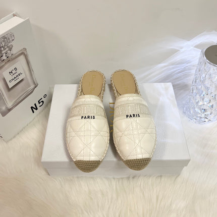 GRANVILLE ESPADRILLE MULE WHITE QUILTED CANNAGE CALFSKIN
