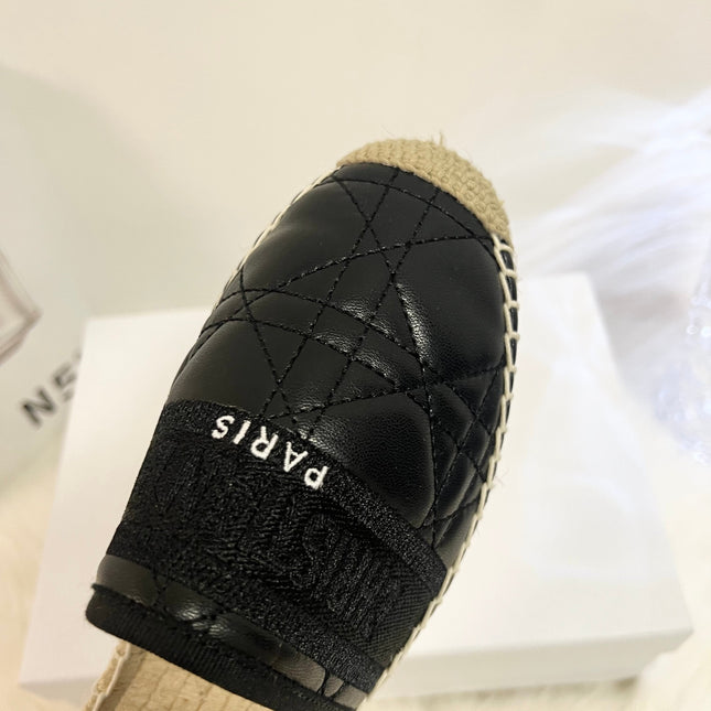 GRANVILLE ESPADRILLE MULE BLACK QUILTED CANNAGE CALFSKIN