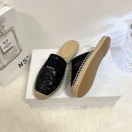 GRANVILLE ESPADRILLE MULE BLACK QUILTED CANNAGE CALFSKIN