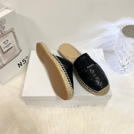 GRANVILLE ESPADRILLE MULE BLACK QUILTED CANNAGE CALFSKIN